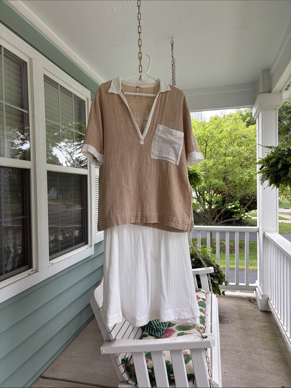 Free People Tunic and Maxi Skirt set in White and Tan.